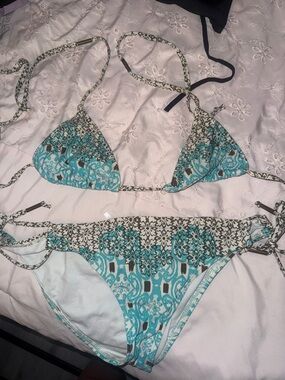 Ella Moss Turquoise and Brown Floral Tie Bikini